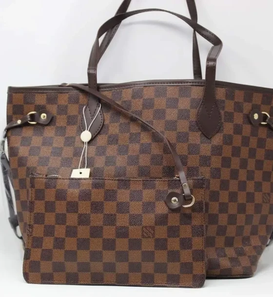 Louis Vuitton Neverfull Coffee Grid Tote With Wallet first copy
