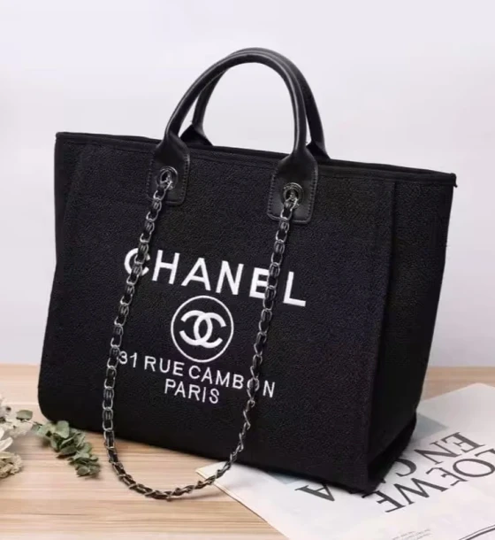 Chanel Deauville Black Canvas Tote first copy
