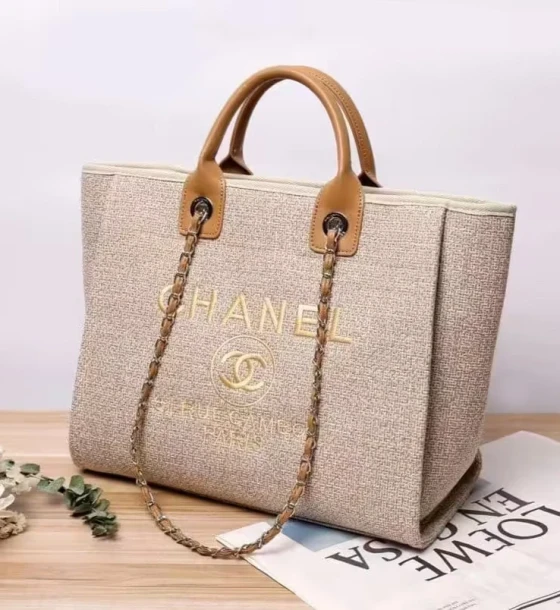 Chanel Deauville Apricot Canvas Tote first copy