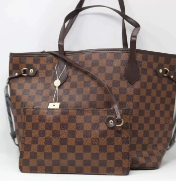 Louis Vuitton Neverfull Coffee Grid Tote With Wallet first copy