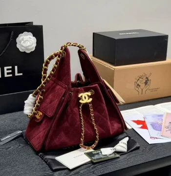 Chanel Iconic 25s Red Color Sued Premium Hobo Bag (With Box) first copy