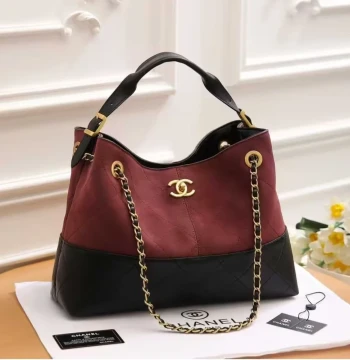 Chanel 25S Burgundy Black Color Leather Hobo Bag first copy