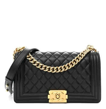 Chanel Leboy Medium Black Color Gold Accessories Sling Bag (With Box) first copy