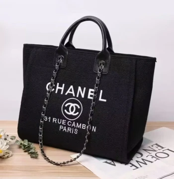 Chanel Deauville Black Canvas Tote first copy