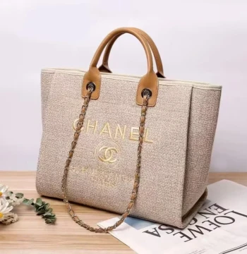 Chanel Deauville Apricot Canvas Tote first copy