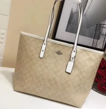 Coach Apricot White City Tote Bag (With Box) first copy