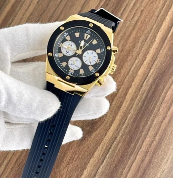 Guess Mens Black Gold Tone Quartz Watch first copy