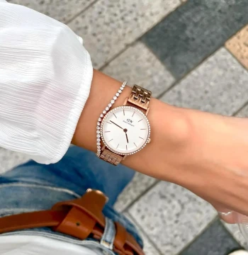 DW PETITE LUMINE BEZEL 5-LINK MELROSE & SILVER first copy